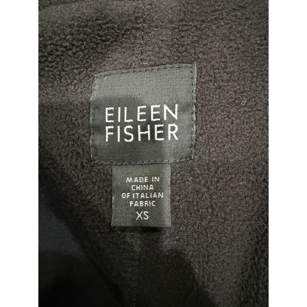 Eileen Fisher Asymmetric Zip Funnel Neck Coat Black Italian Fabric Size XS - Picture 6 of 8